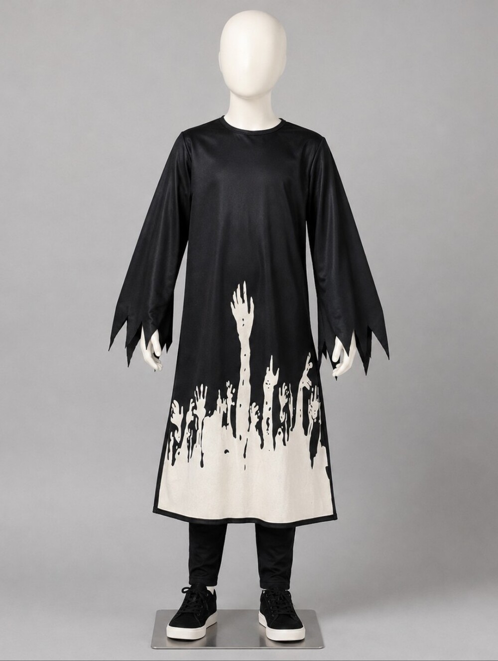 Kids Zombie Costume Medium Undead Black Robe Reaching Hands Halloween Horror